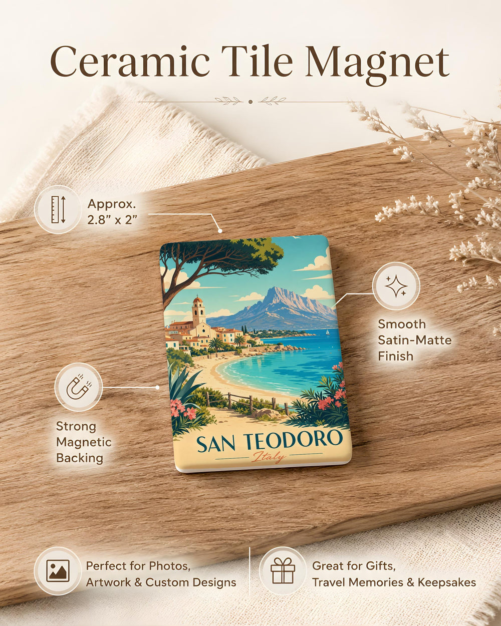 San Teodoro Italy Fridge Magnet, Sardinia Travel Souvenir Magnet, Coastal Town Keepsake, Italian Vacation Refrigerator Magnet
