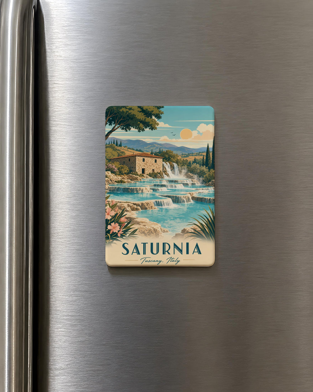 Saturnia Hot Springs Fridge Magnet, Tuscany Italy Thermal Springs Souvenir Magnet, Cascading Hot Spring Pools Magnet