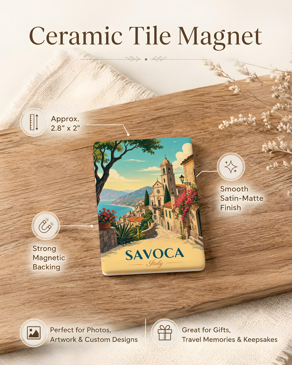 Savoca Italy Fridge Magnet, Sicily Town Souvenir Magnet, Italian Village Travel Keepsake, Savoca Souvenir Magnet
