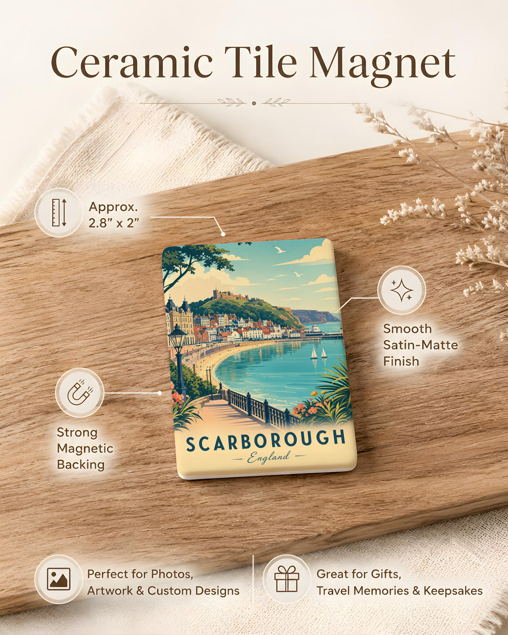 Scarborough England Fridge Magnet, Scarborough Seaside Souvenir, Yorkshire Coast Travel Keepsake, UK Vacation Gift Magnet