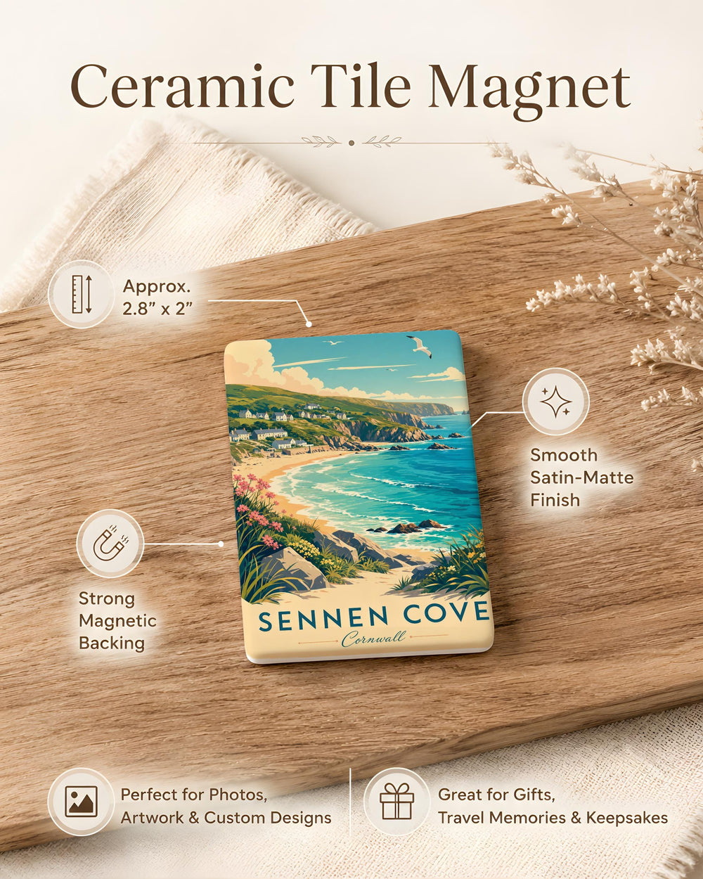 Sennen Cove Cornwall Fridge Magnet, Coastal Village Seaside Bay Souvenir, UK Beach Landmark Gift