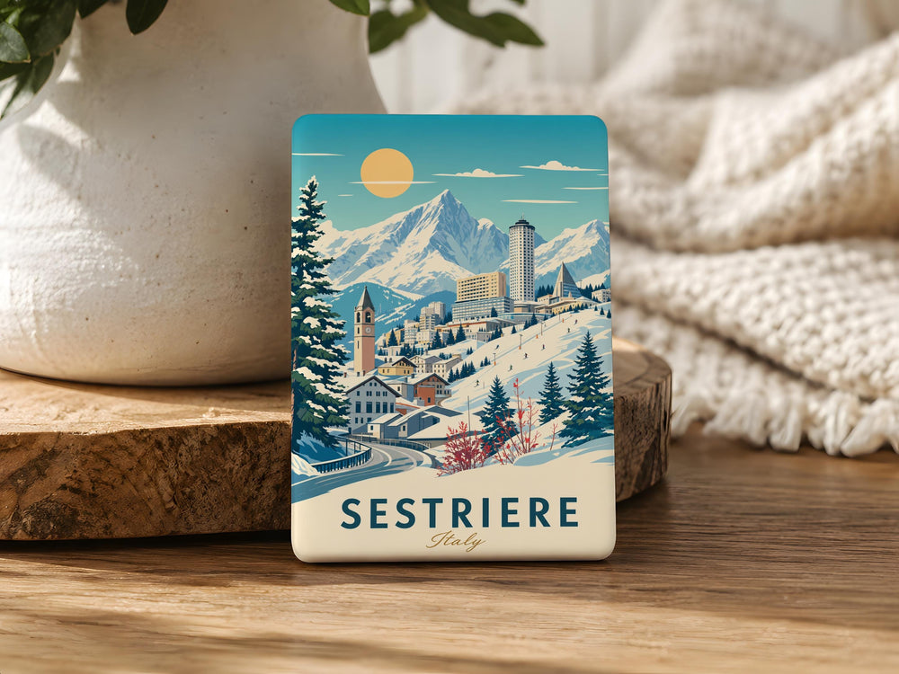 Sestriere Town Fridge Magnet, Italian Alps Ski Resort Souvenir, Sestriere Italy Travel Keepsake Magnet