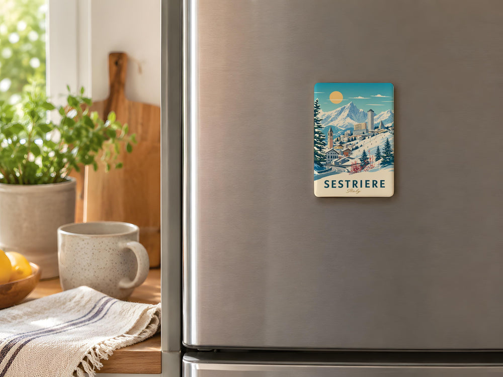 Sestriere Town Fridge Magnet, Italian Alps Ski Resort Souvenir, Sestriere Italy Travel Keepsake Magnet