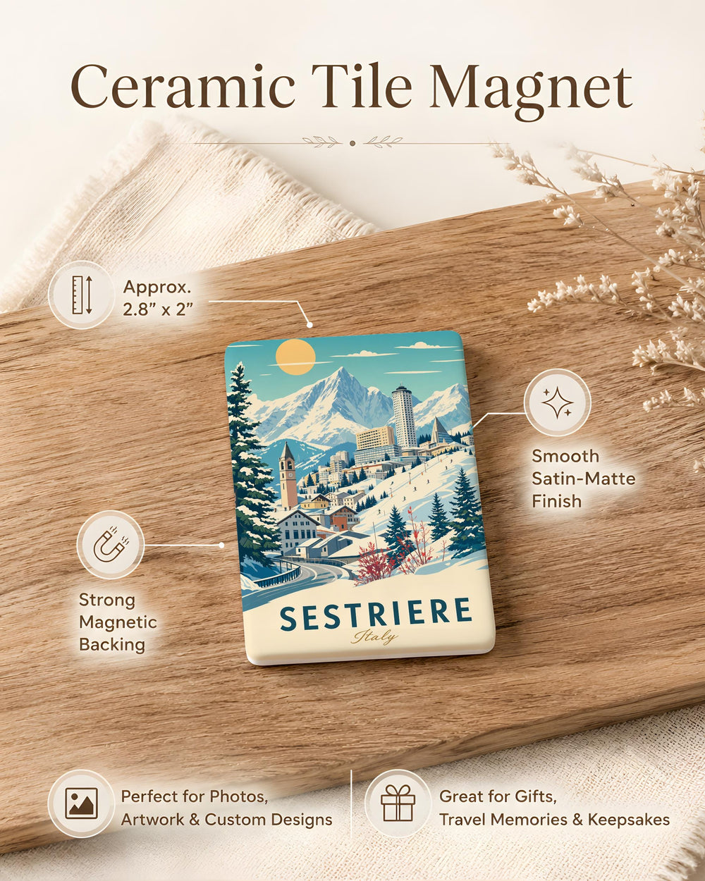 Sestriere Town Fridge Magnet, Italian Alps Ski Resort Souvenir, Sestriere Italy Travel Keepsake Magnet