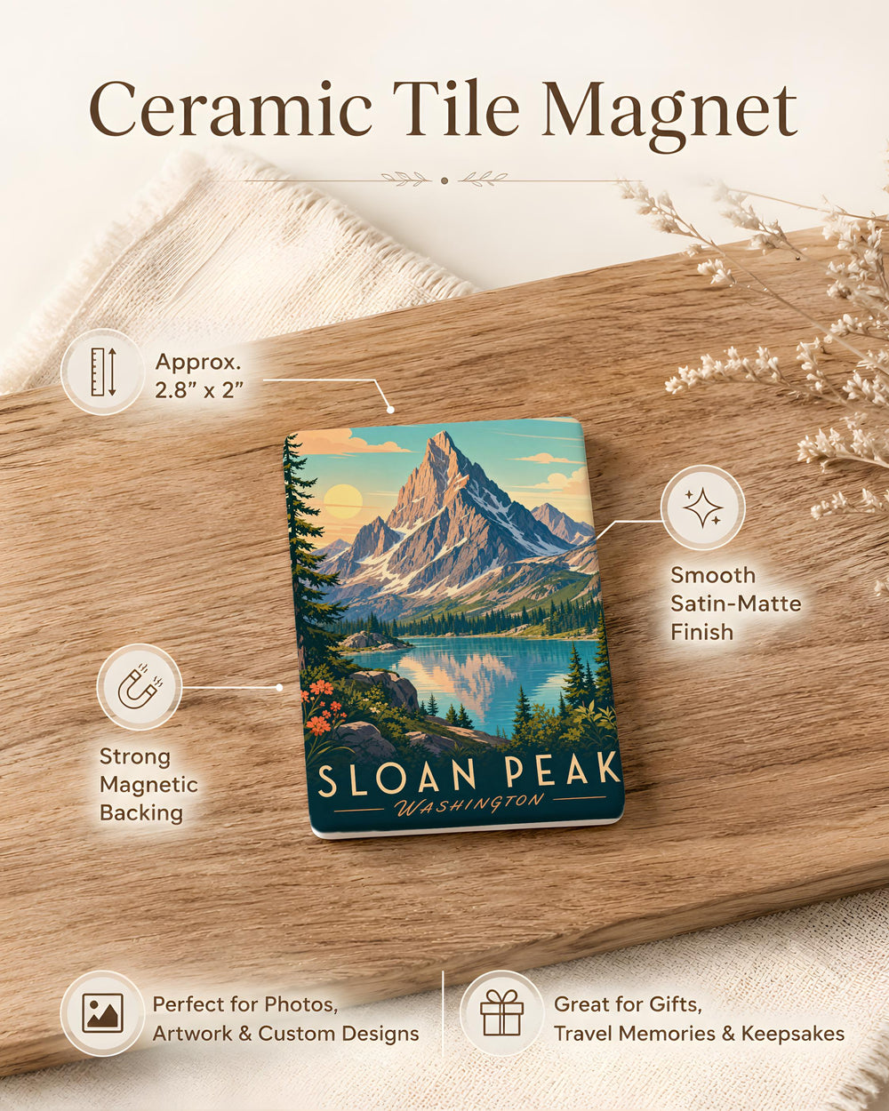 Sloan Peak Mountain Fridge Magnet, Washington Cascade Range Souvenir Magnet, Hiking and Nature Travel Keepsake Magnet