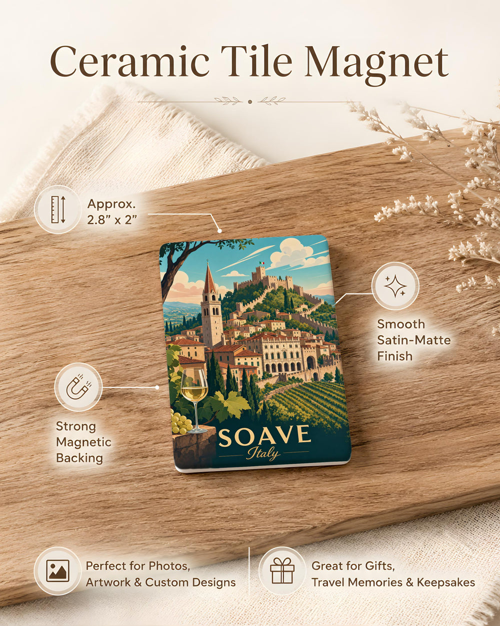 Soave Italy Fridge Magnet, Soave Veneto Travel Souvenir Magnet, Italian Town Landmark Keepsake Magnet, Italy Vacation Gift