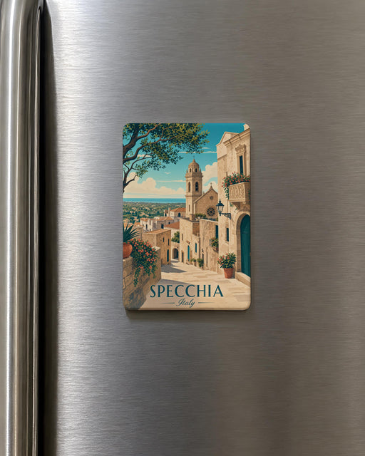 Specchia Italy Fridge Magnet, Specchia Puglia Travel Souvenir Magnet, Italian Village Landmark Keepsake Magnet