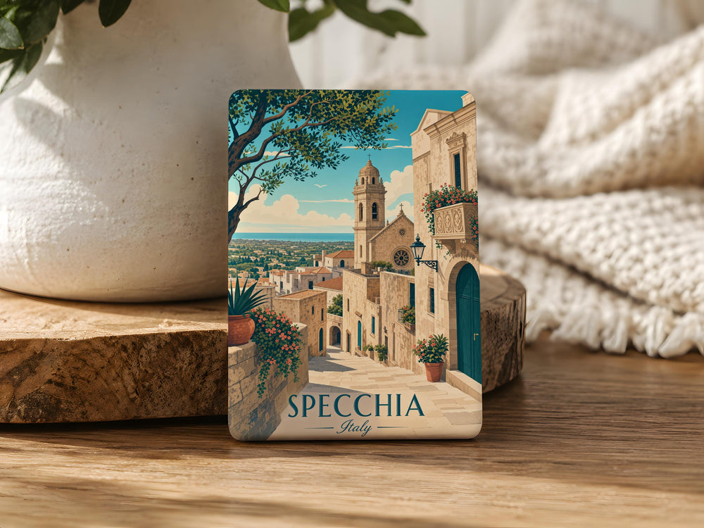 Specchia Italy Fridge Magnet, Specchia Puglia Travel Souvenir Magnet, Italian Village Landmark Keepsake Magnet
