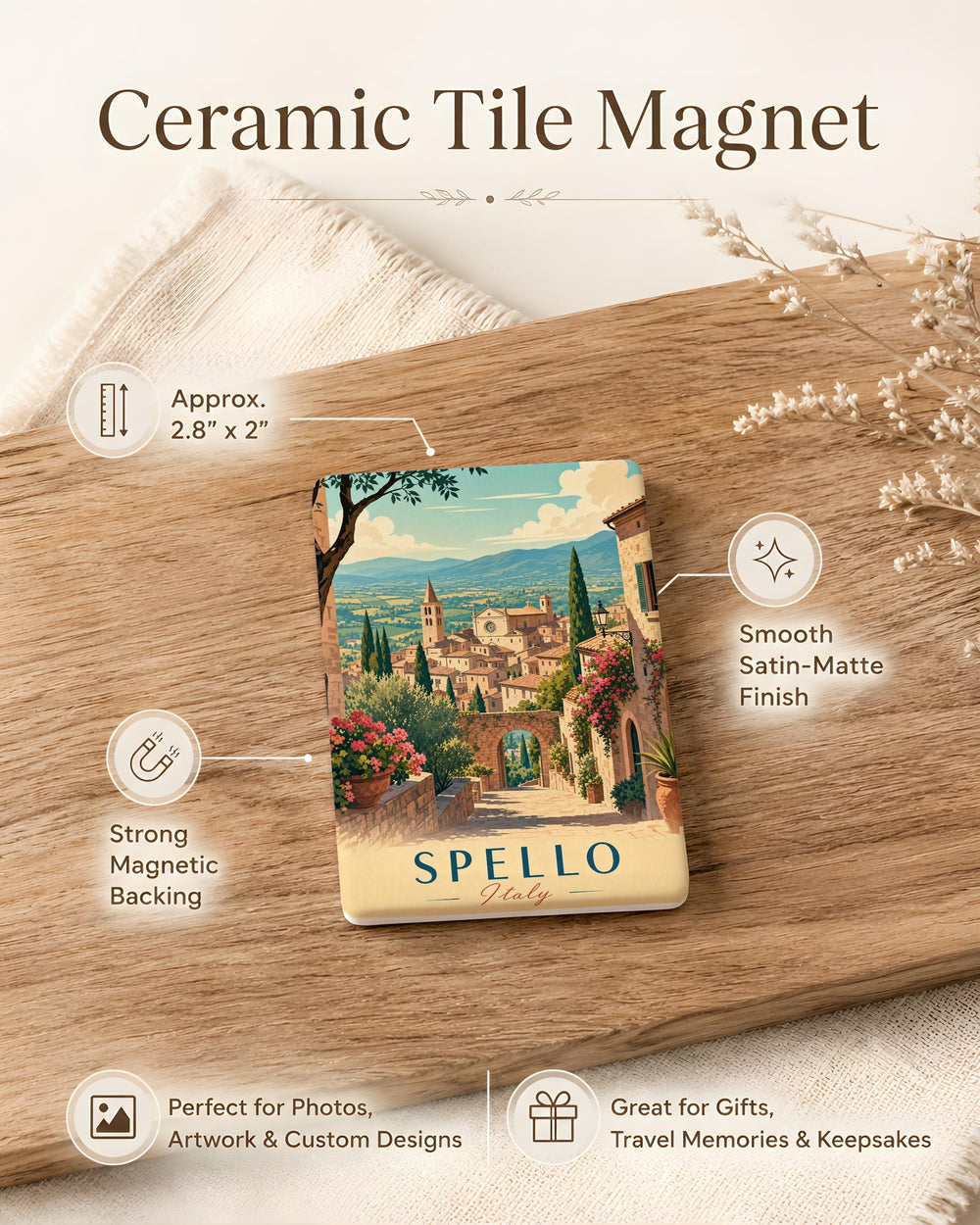 Spello Italy Fridge Magnet, Spello Umbria Souvenir Magnet, Italian Hill Town Travel Gift, Italy Vacation Keepsake Magnet