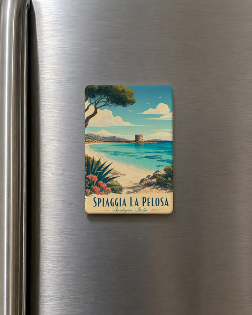 Spiaggia La Pelosa Beach Fridge Magnet, Sardinia Italy Travel Souvenir Magnet, Coastal Seaside Landmark Magnet