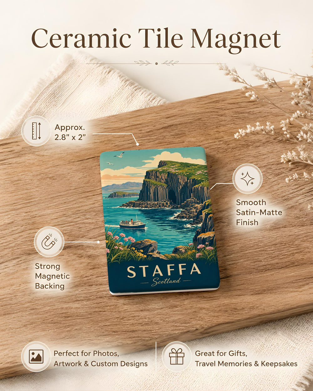 Staffa Scotland Fridge Magnet, Isle of Staffa Scottish Island Souvenir Magnet, Fingal’s Cave Scotland Travel Keepsake Magnet