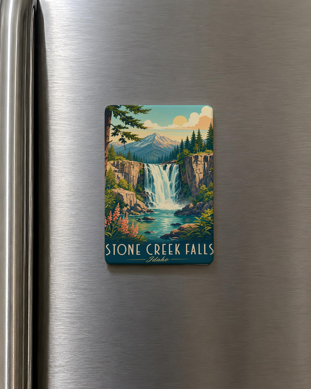 Stone Creek Falls Fridge Magnet, Waterfall Nature Souvenir, Scenic Hiking Travel Gift, Outdoor Adventure Keepsake