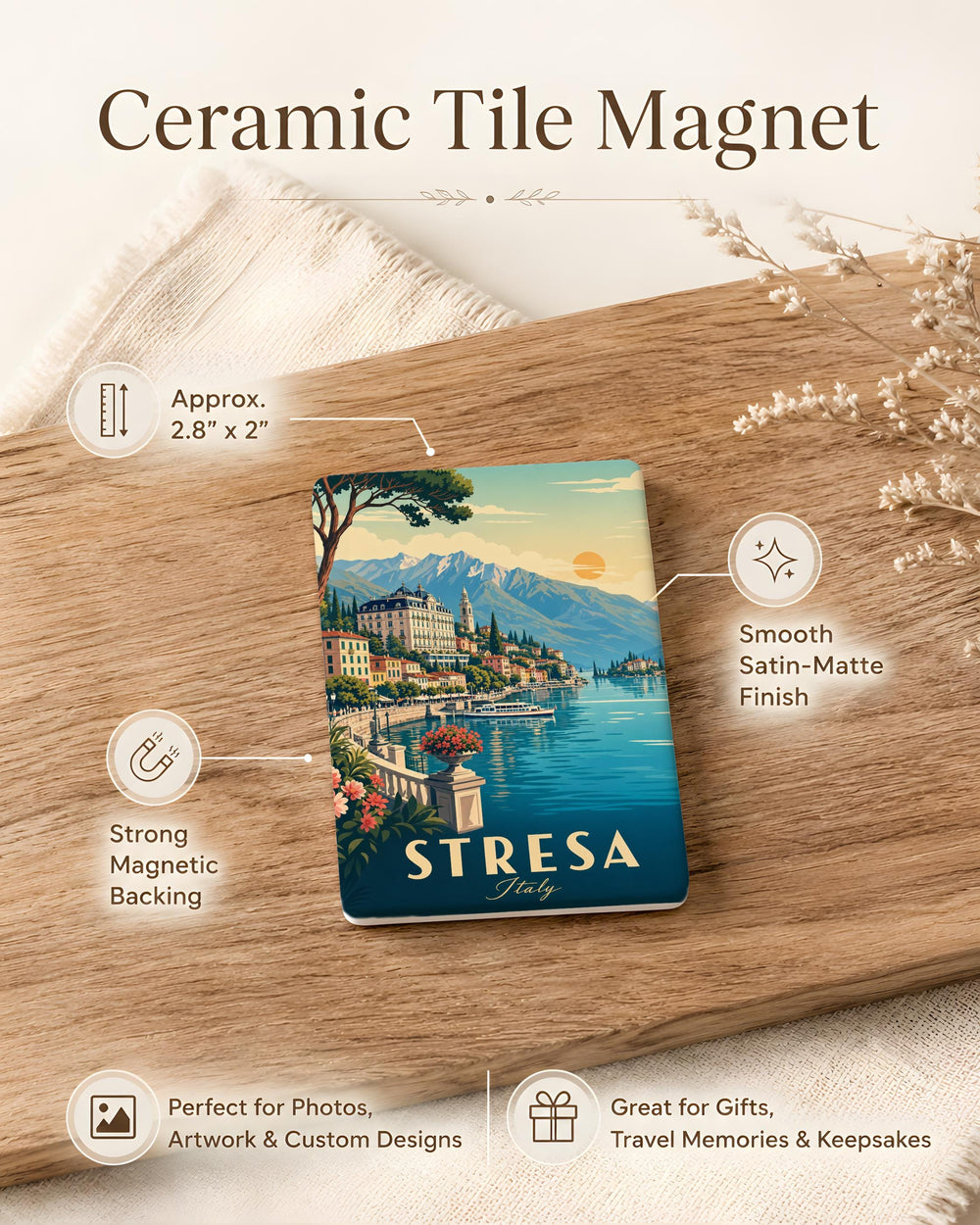 Stresa Town Fridge Magnet, Stresa Italy Travel Souvenir Magnet, Lake Maggiore Landmark Keepsake, Italian Village Magnet