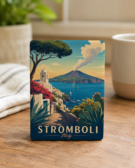 Stromboli Island Fridge Magnet, Italy Volcano Souvenir, Aeolian Islands Travel Keepsake, Mediterranean Island Landmark Magnet
