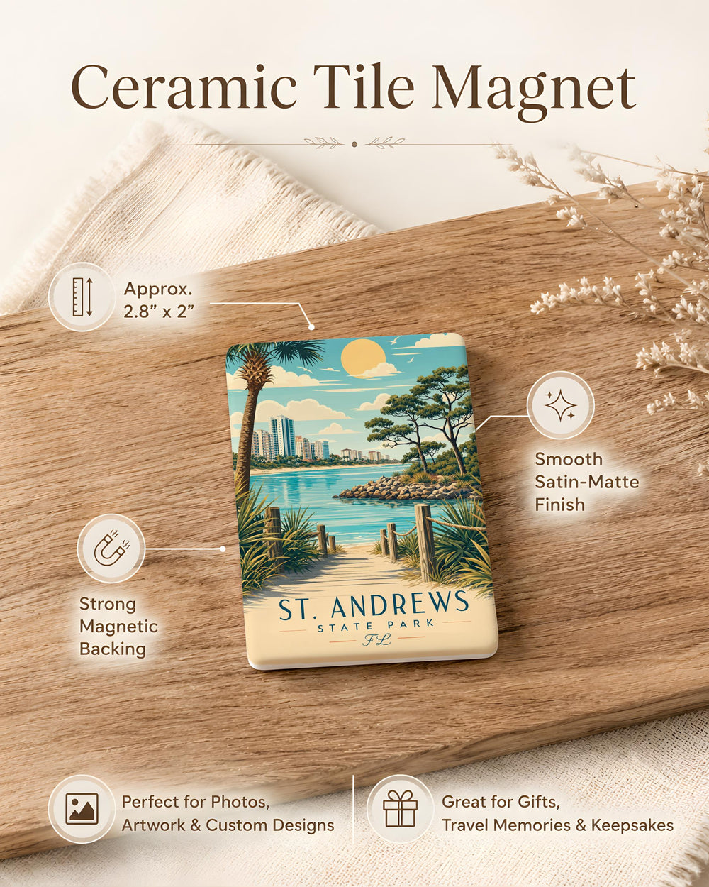 St. Andrews State Park Florida Fridge Magnet, Panama City Beach FL Souvenir Magnet, State Park Travel Keepsake Magnet