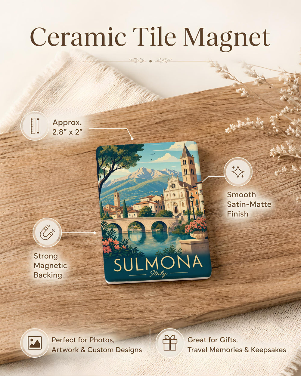 Sulmona Italy Fridge Magnet, Sulmona Travel Souvenir Magnet, Italy Vacation Keepsake, Abruzzo Italy Gift, Italian City Magnet