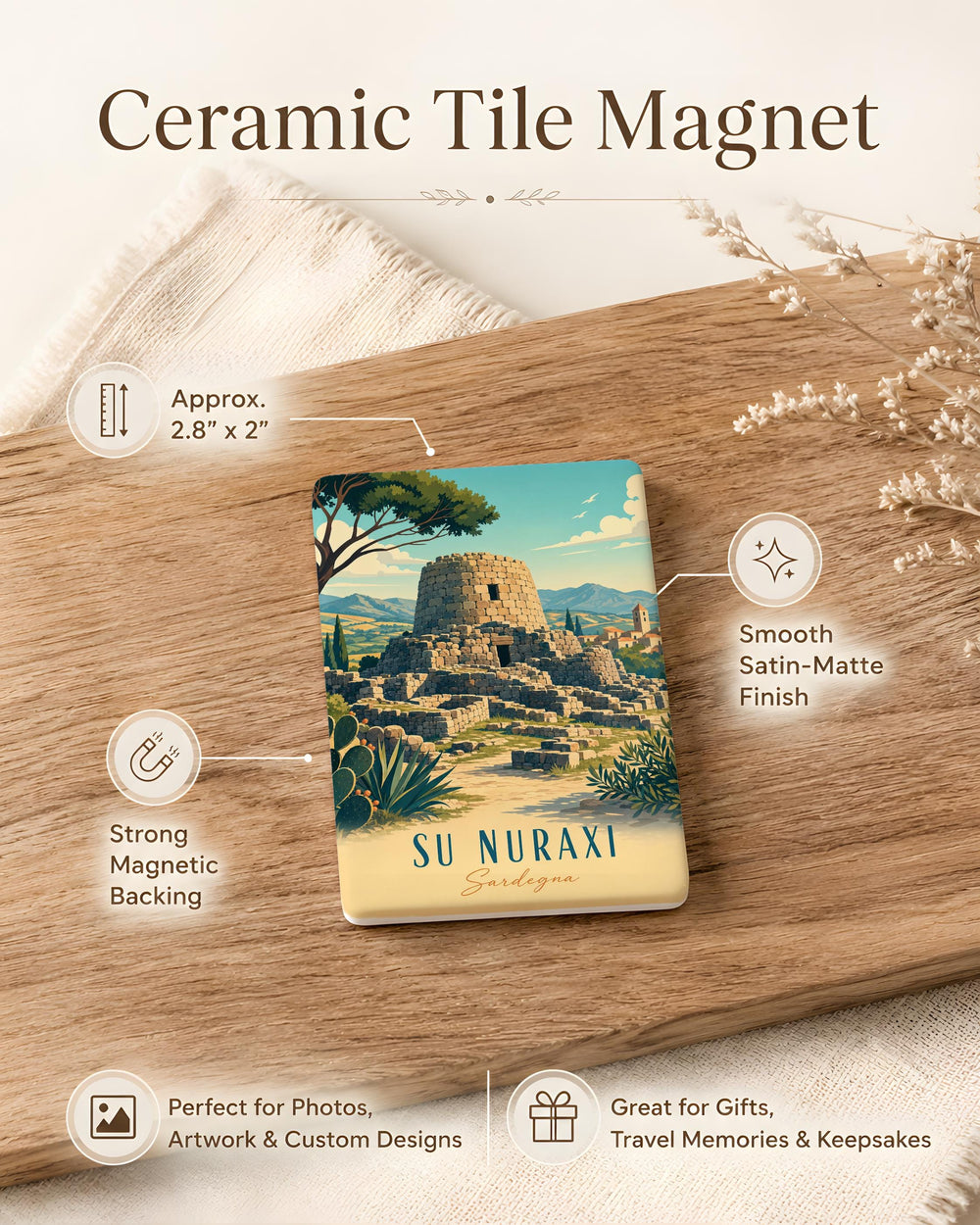 Su Nuraxi Fridge Magnet, Sardinia Nuraghe Ancient Stone Fortress Landmark Souvenir Magnet