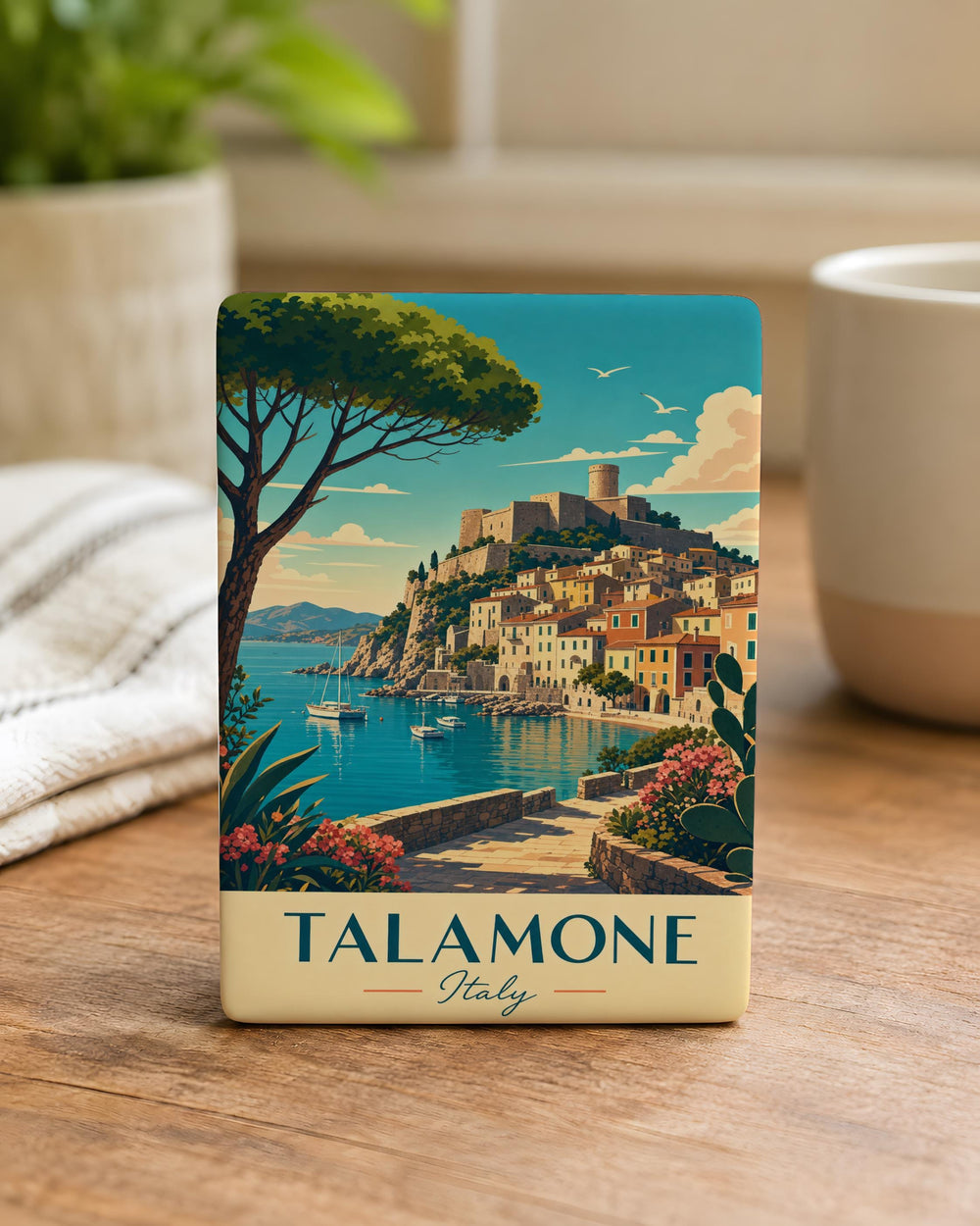 Talamone Italy Fridge Magnet, Talamone Tuscany Travel Souvenir, Coastal Town Landmark Keepsake Magnet