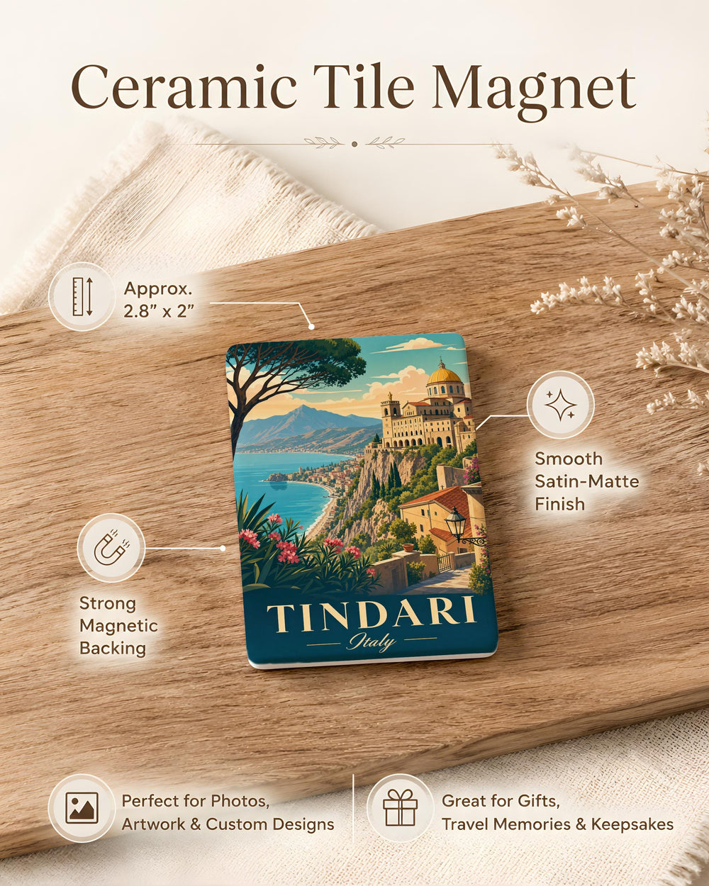 Tindari Italy Fridge Magnet, Sicily Travel Souvenir, Tindari Sanctuary Landmark Magnet, Italian Coastal Town Keepsake