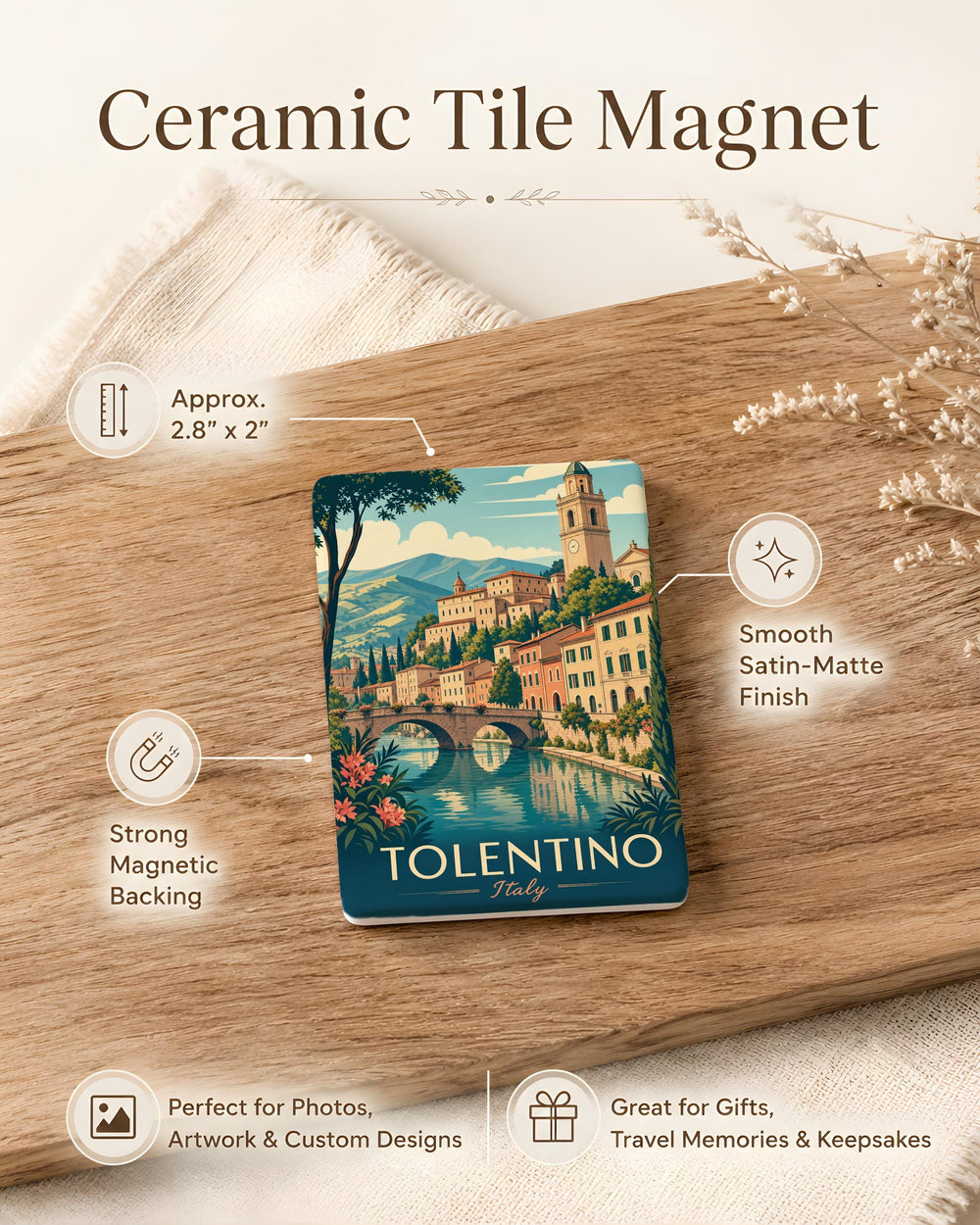 Tolentino Italy Fridge Magnet, Tolentino Travel Souvenir, Italian Town Landmark Keepsake Magnet, Marche Italy Gift