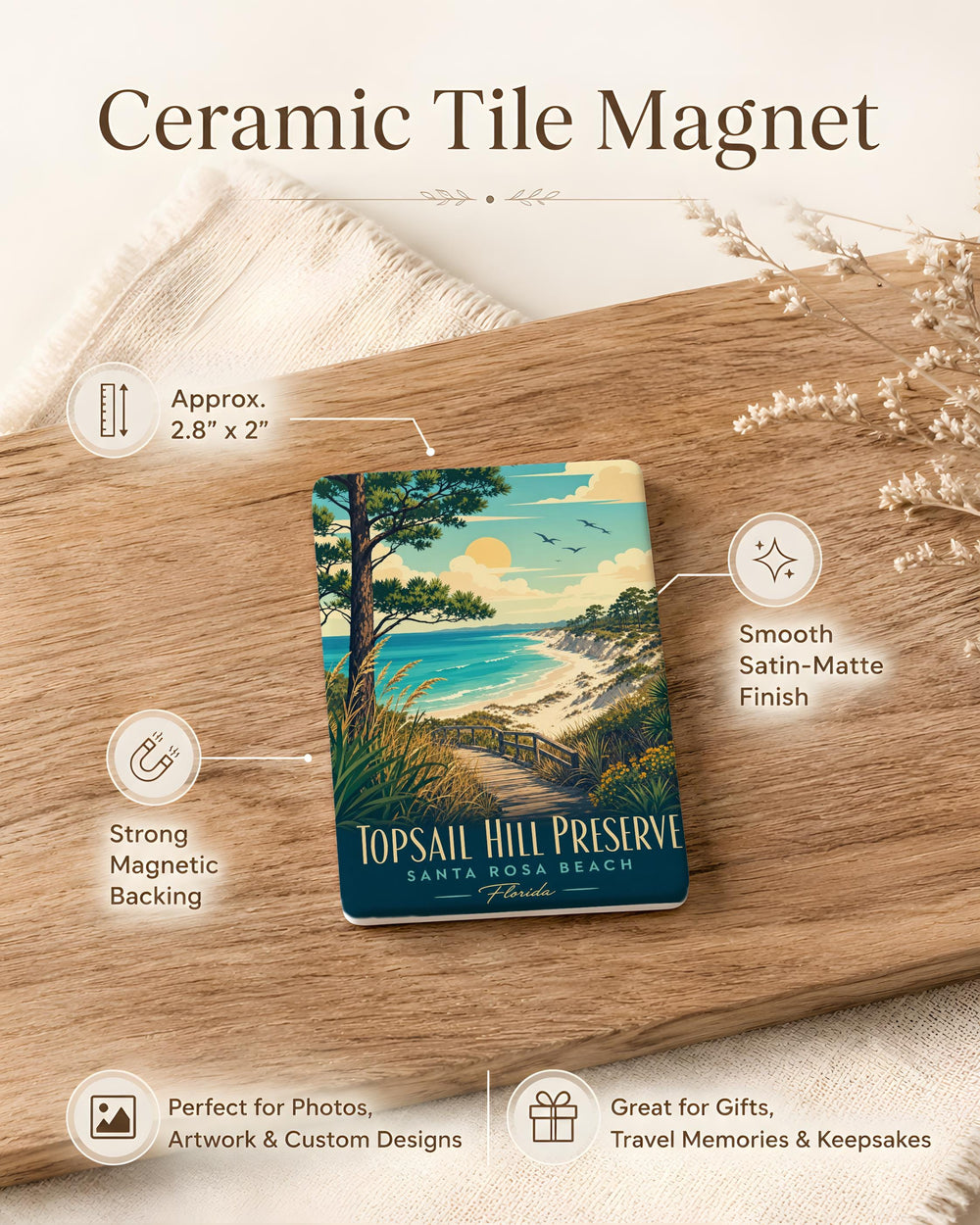 Topsail Hill Preserve Fridge Magnet, Florida State Park Souvenir, Nature Trail Keepsake, Camping Hiking Gift