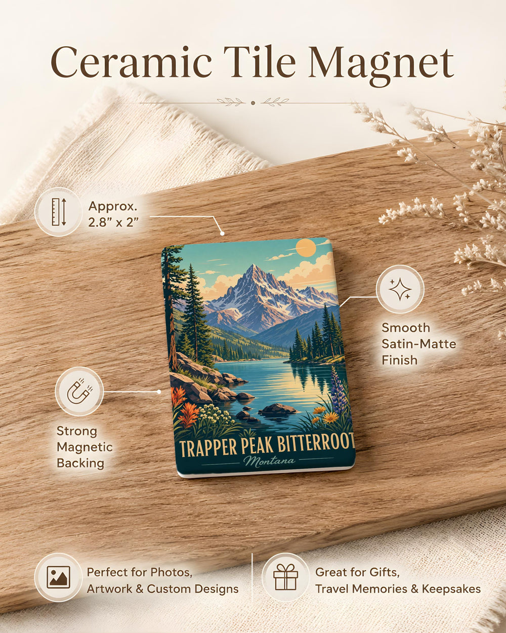 Trapper Peak Bitterroot Mountains Fridge Magnet, Montana Mountain Peak Souvenir Magnet, Bitterroot Range Travel Keepsake