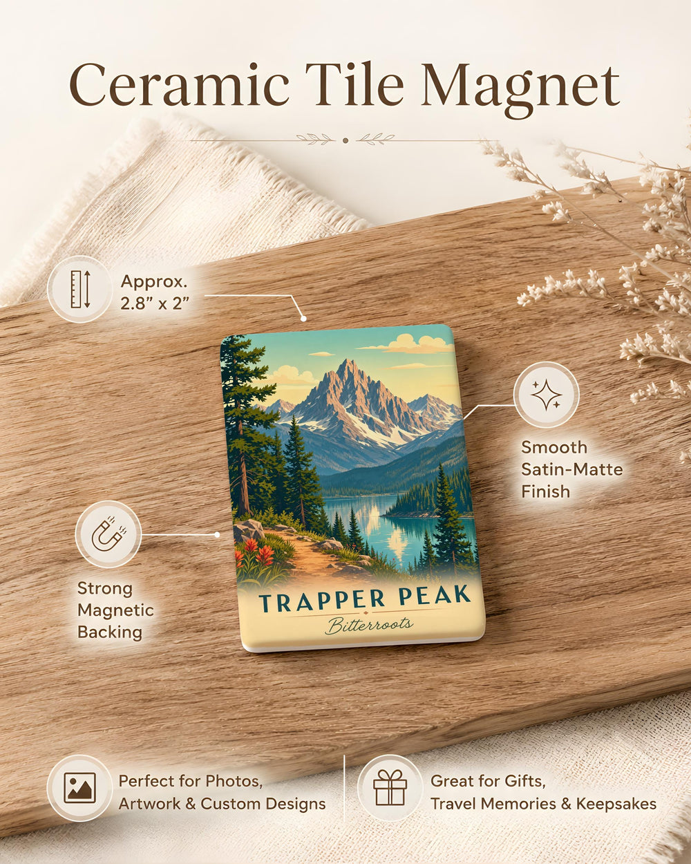 Trapper Peak Bitterroot Mountains Fridge Magnet, Montana Mountain Souvenir Magnet, Hiking Outdoors Travel Gift