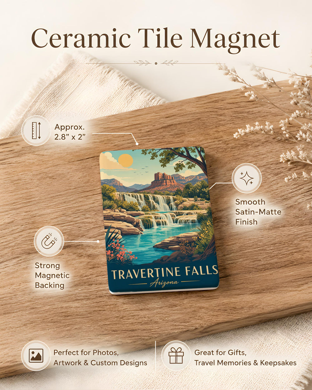 Travertine Falls Arizona Fridge Magnet, Waterfall Canyon Travel Souvenir Magnet, Arizona Nature Landmark Magnet