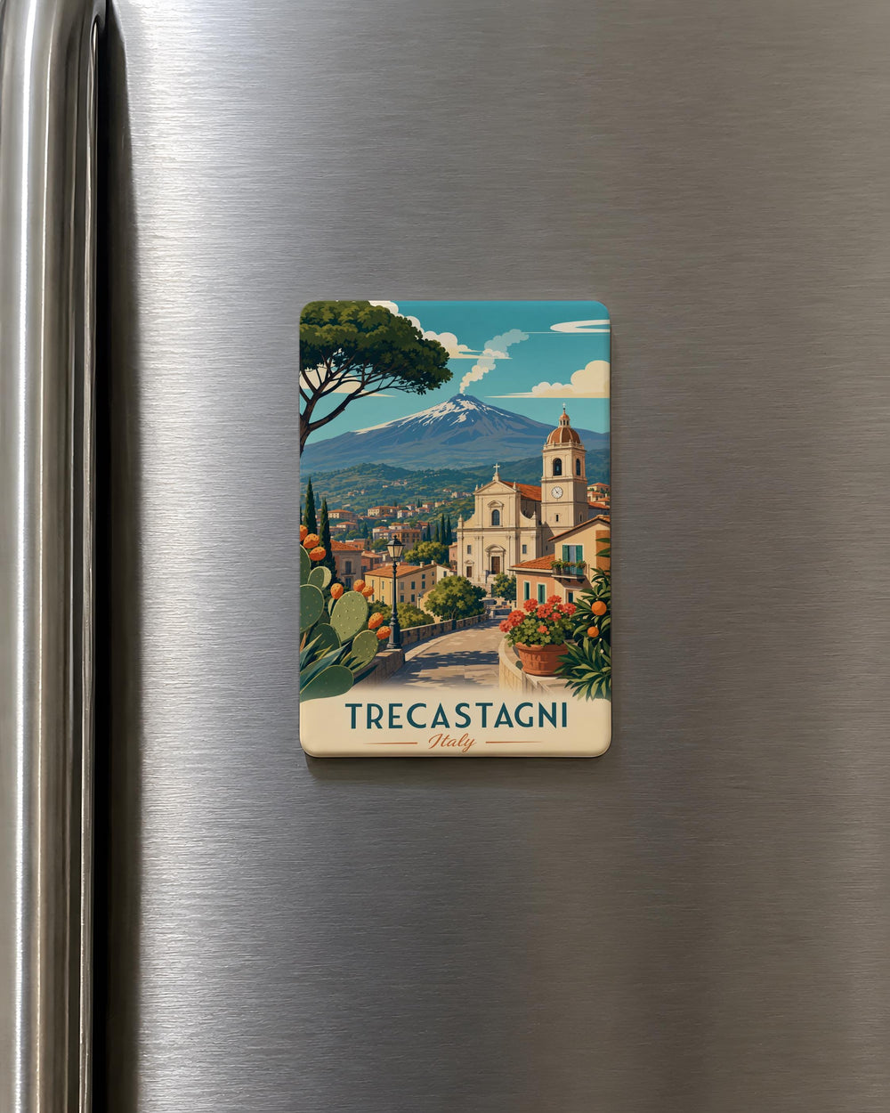 Trecastagni Italy Fridge Magnet, Sicily Travel Souvenir, Mount Etna Town Landmark Keepsake Magnet