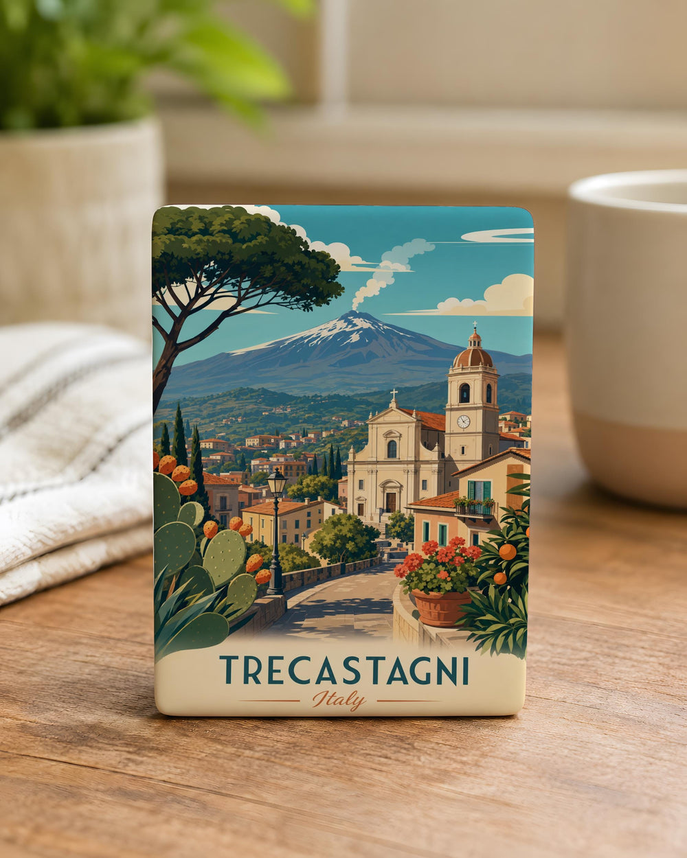 Trecastagni Italy Fridge Magnet, Sicily Travel Souvenir, Mount Etna Town Landmark Keepsake Magnet