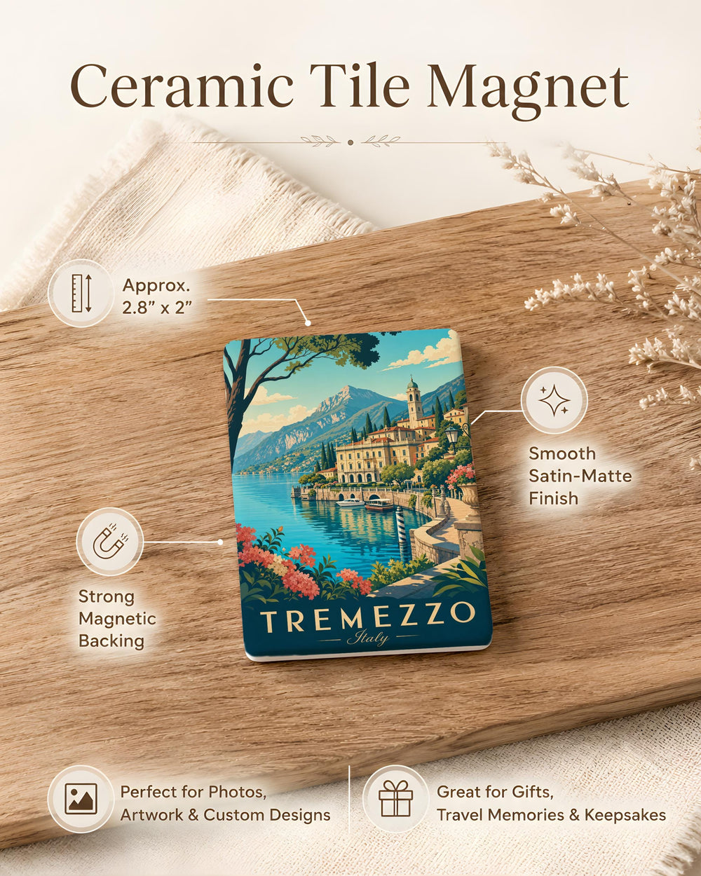 Tremezzo Italy Fridge Magnet, Lake Como Travel Souvenir, Italian Village Landmark Keepsake, Italy Vacation Gift