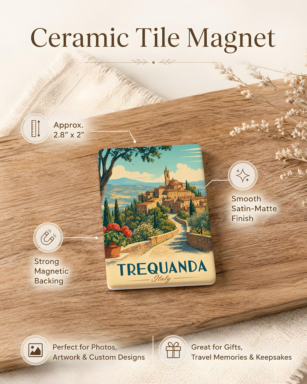 Trequanda Italy Fridge Magnet, Trequanda Travel Souvenir Magnet, Tuscany Village Italy Landmark Magnet, Italian Town Keepsake Gift