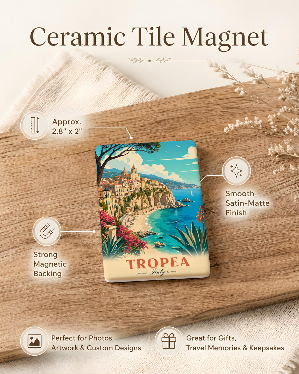 Tropea Town Fridge Magnet, Tropea Italy Souvenir Magnet, Calabria Travel Keepsake, Coastal Town Landmark Magnet