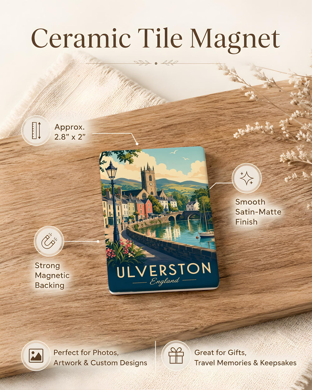 Ulverston England Fridge Magnet, Ulverston Town Souvenir Magnet, Cumbria UK Travel Keepsake Magnet
