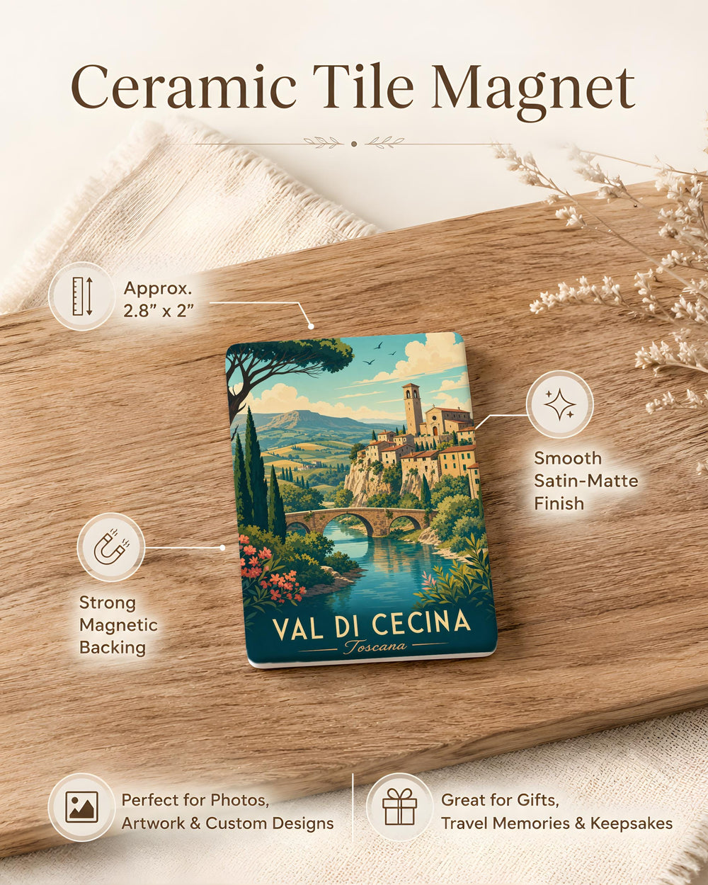 Val di Cecina Fridge Magnet, Tuscany Italy Valley Souvenir Magnet, Italian Travel Gift, Val di Cecina Keepsake Magnet
