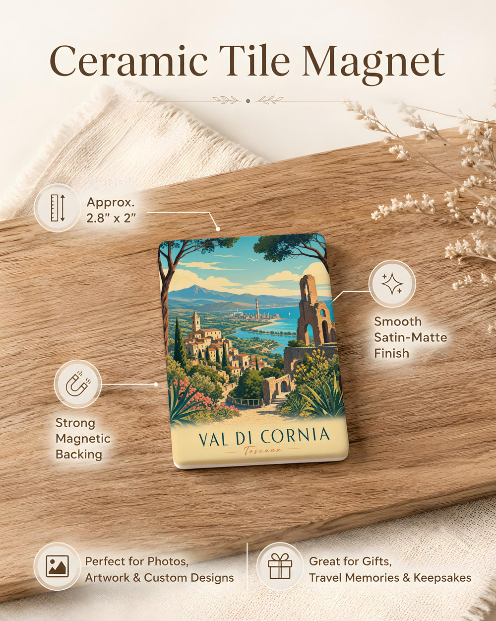 Val di Cornia Fridge Magnet, Tuscany Italy Travel Souvenir, Val di Cornia Park Landmark Keepsake Magnet