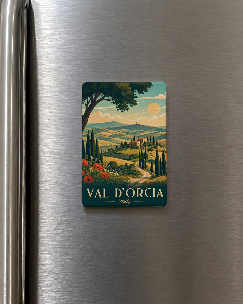 Val d’Orcia Italy Fridge Magnet, Tuscan Countryside Landscape Souvenir, Travel Gift, Val d’Orcia Keepsake Magnet