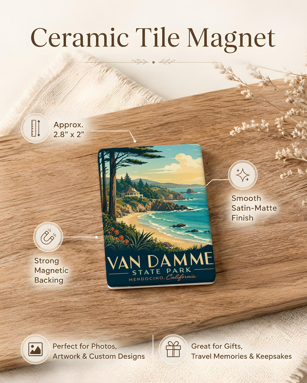Van Damme State Park Fridge Magnet, California State Park Souvenir, Mendocino Coast Travel Keepsake Magnet