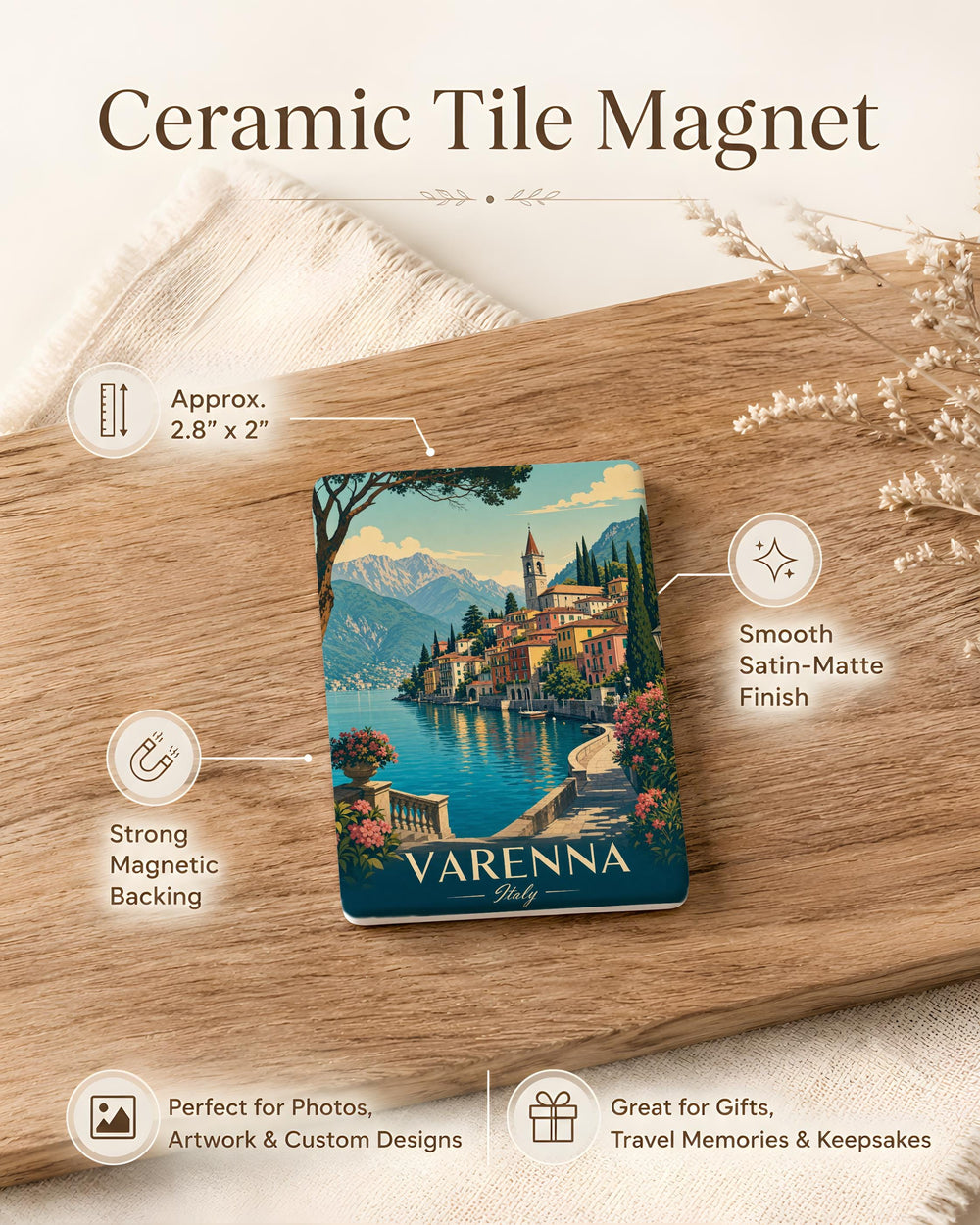 Varenna Town Fridge Magnet, Lake Como Italy Village Travel Souvenir, Italian Lakeside Street Scene Magnet