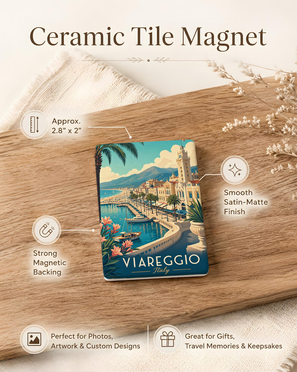 Viareggio Italy Fridge Magnet, Viareggio Tuscany Travel Souvenir, Italian Coastal Town Landmark Keepsake Magnet