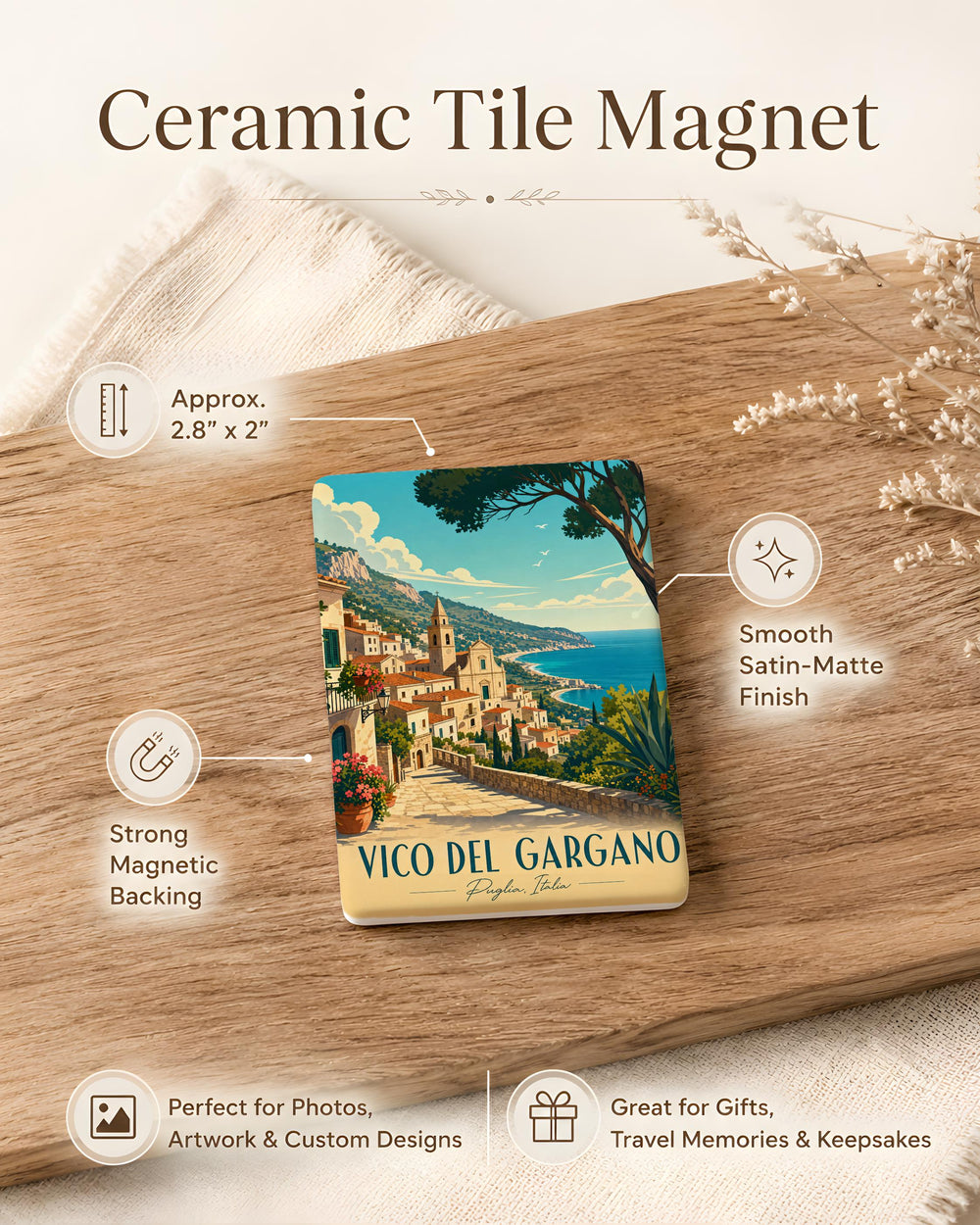 Vico del Gargano Italy Fridge Magnet, Puglia Travel Souvenir Magnet, Italian Village Keepsake Magnet