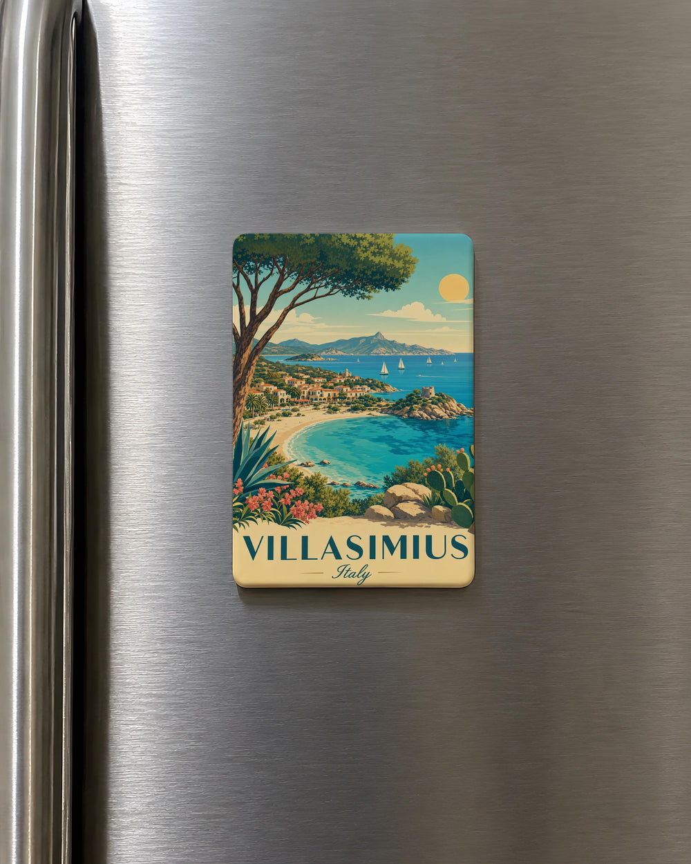 Villasimius Italy Fridge Magnet, Sardinia Travel Souvenir, Coastal Town Landmark Keepsake, Mediterranean Vacation Gift