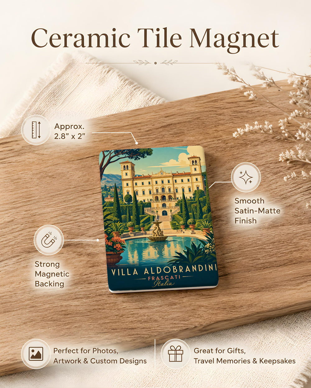 Villa Aldobrandini Fridge Magnet, Italian Renaissance Villa & Gardens Souvenir Magnet, Frascati Italy Travel Keepsake Magnet