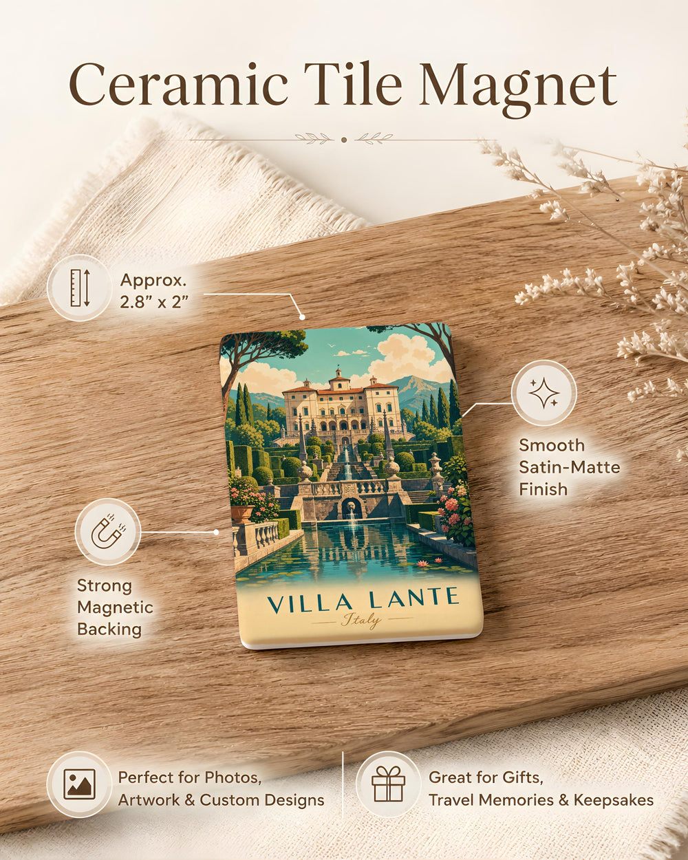 Villa Lante Fridge Magnet, Italian Garden Landmark Souvenir Magnet, Bagnaia Viterbo Italy Travel Keepsake Magnet