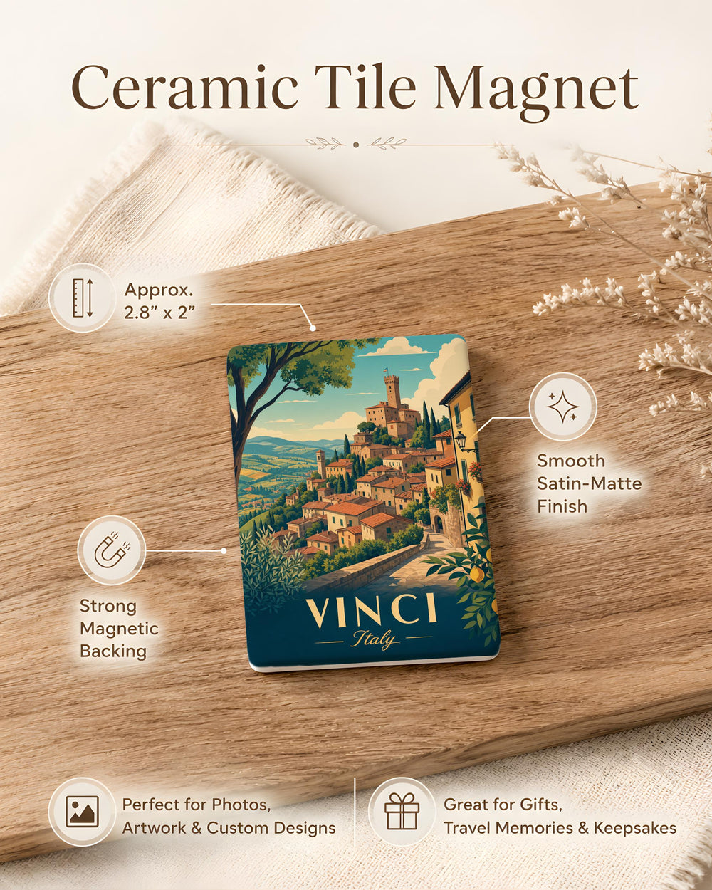 Vinci Italy Fridge Magnet, Tuscany Travel Souvenir, Italian Village Landmark Keepsake, Italy Vacation Gift, Refrigerator Magnet