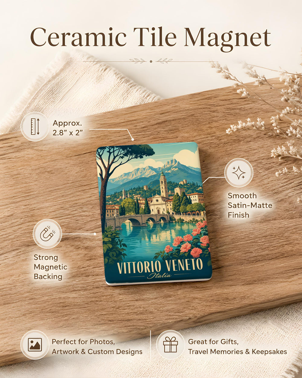 Vittorio Veneto Fridge Magnet, Vittorio Veneto Italy Souvenir Magnet, Vittorio Veneto Travel Gift, Italian Town Keepsake Magnet