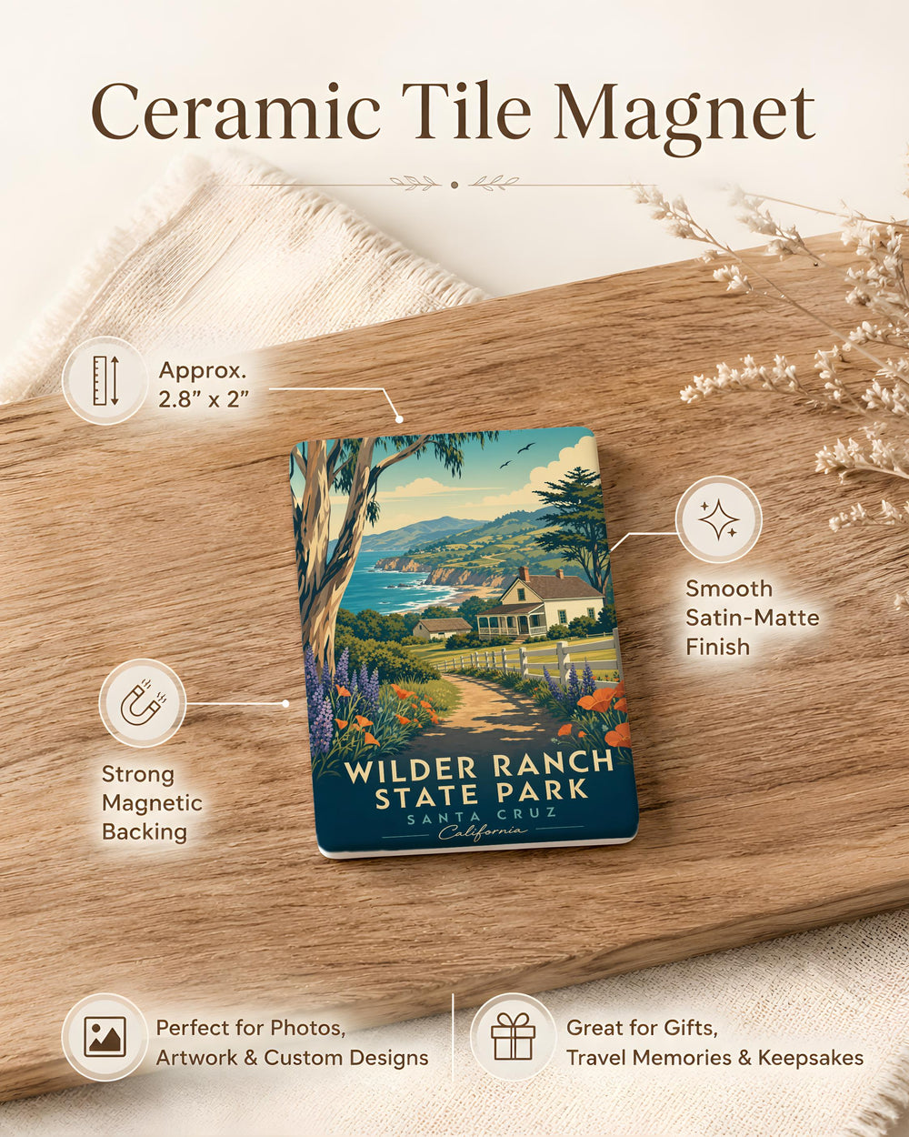 Wilder Ranch State Park Fridge Magnet, Santa Cruz California Coastal Park Souvenir Magnet, Beach Cliffs Trails Travel Gift