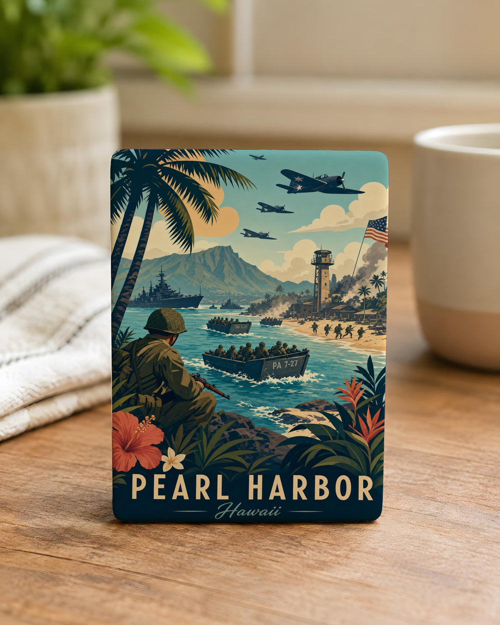 World War II Valor in the Pacific Fridge Magnet, Pacific Theater Military Tribute, WWII Naval and Island Campaign Souvenir Magnet